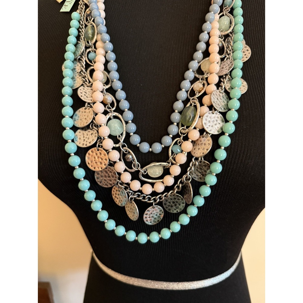 Premier Designs Sugar Rush 5 Strand Necklace w Pink Blue Silver Layers